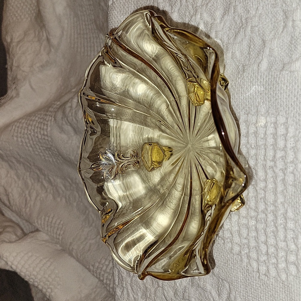 Vintage Fostoria Yellow Topaz, Baroque Footed bowl